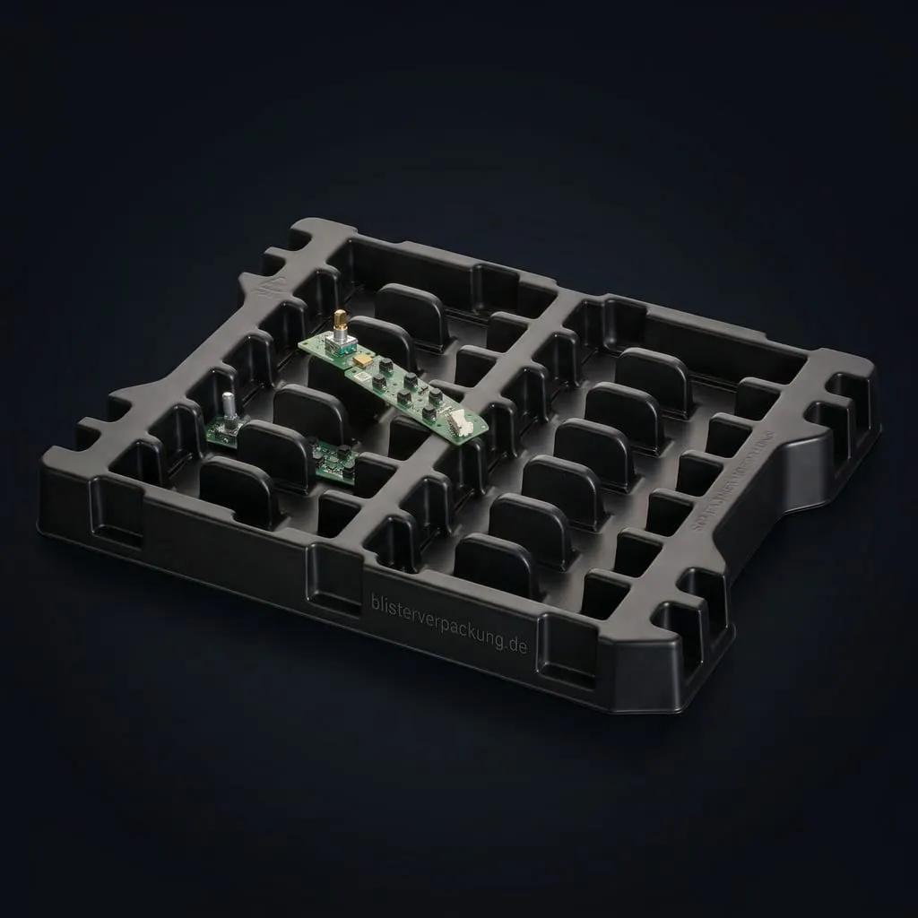 ESD tray antistatic black with electronic circuit boards — Scafa Thermoforming